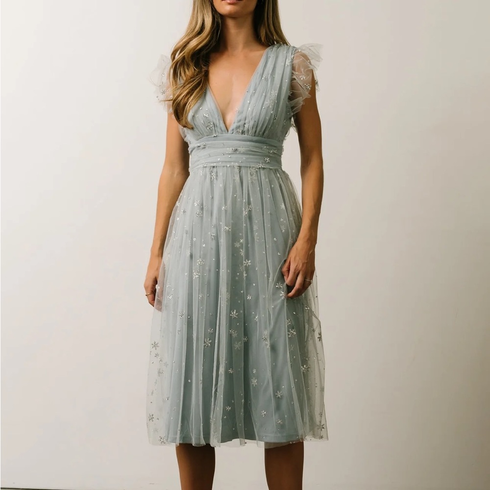 Chiara Shimmer Midi Dress Baltic Born Blue